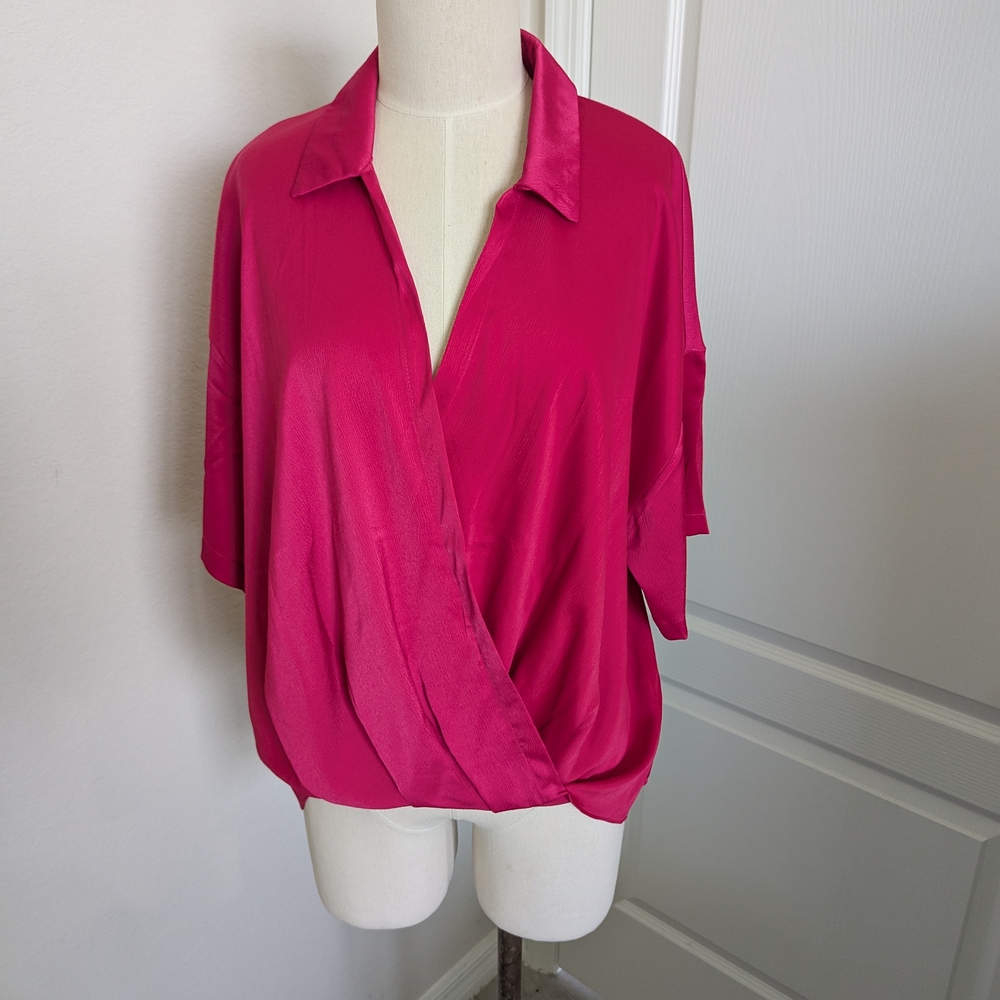 Chic Women's Fuchsia Wrap Blouse